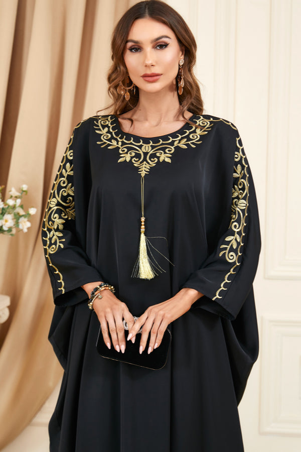 Embroidered Batwing Abaya Dress