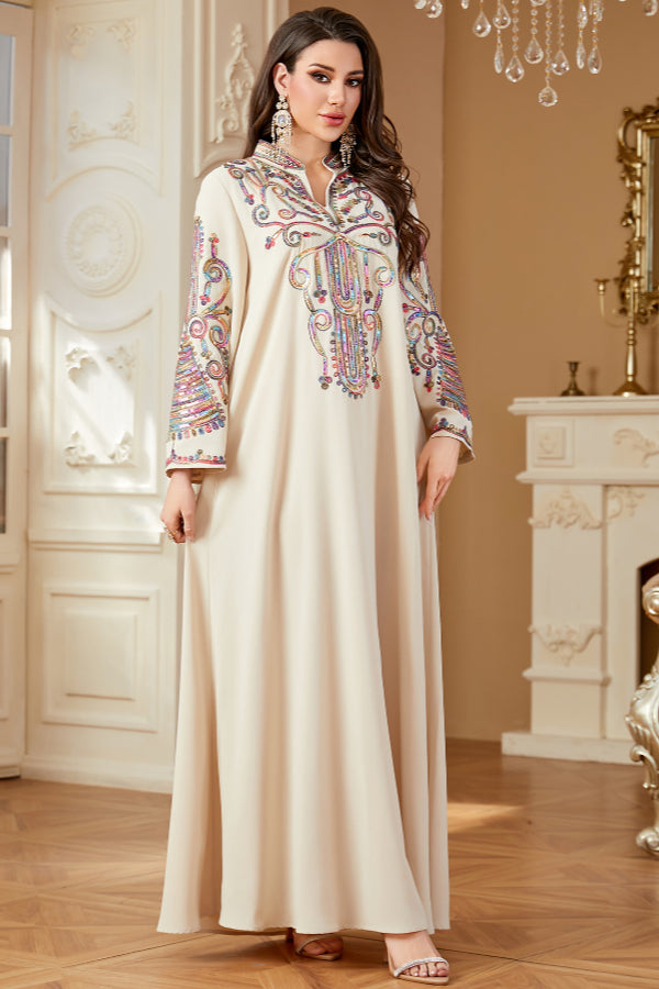 Cord Embroidered Abaya Dress