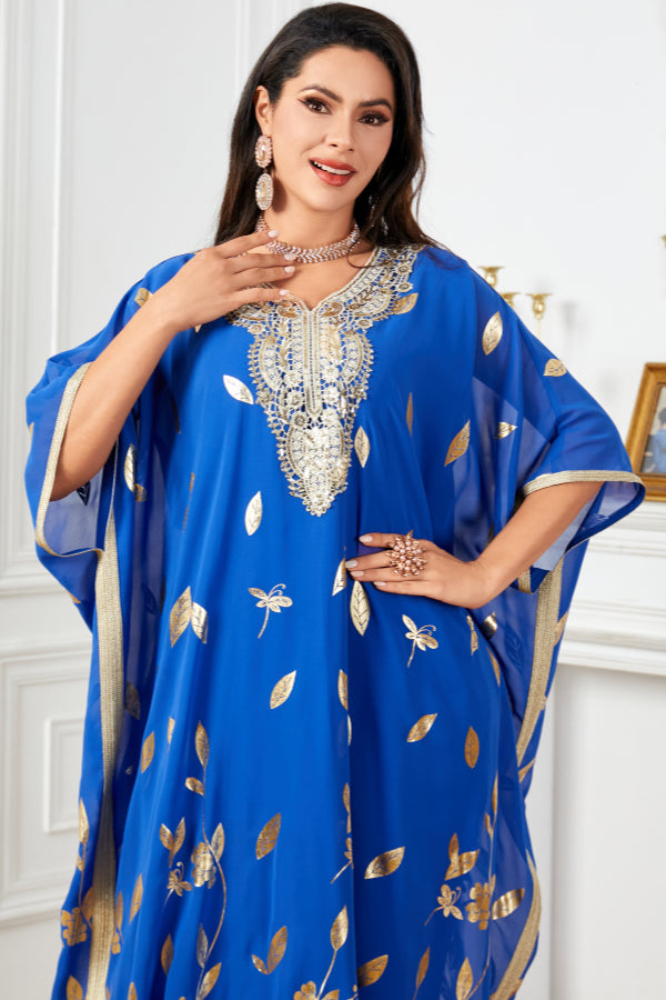 Floral Batwing Foil Abaya