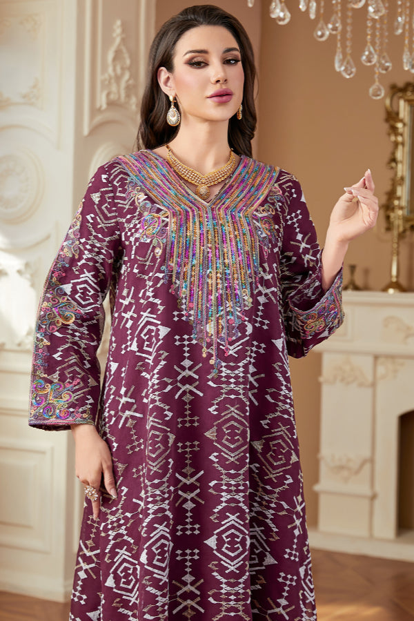 Cord Embroidered Abaya Dress