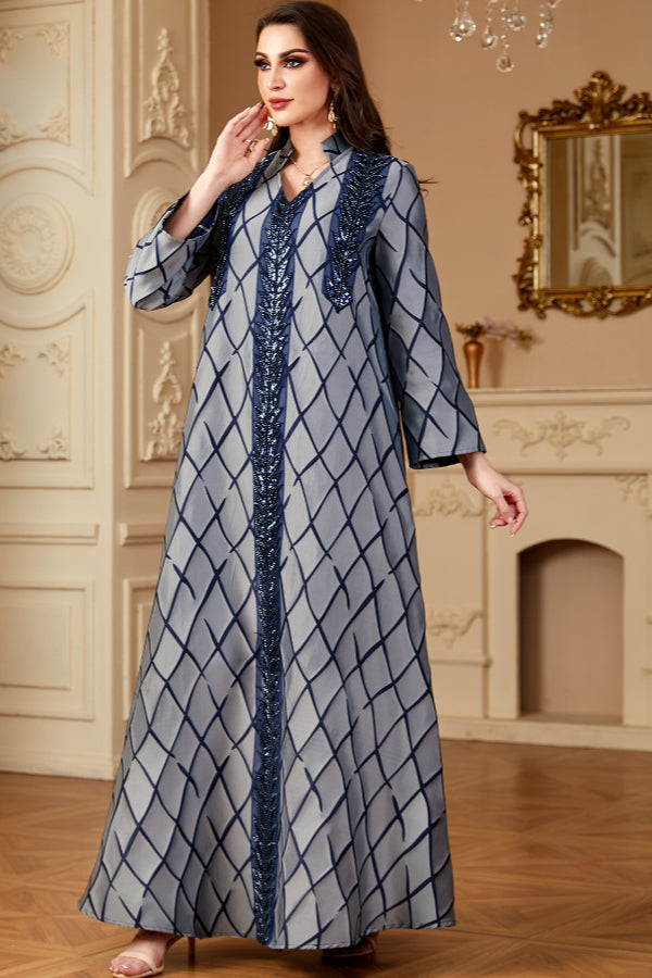 Jacquard V-Neck Abaya Dress