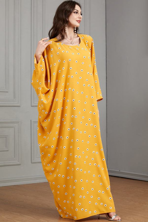 Yellow Printed Batwing Dress