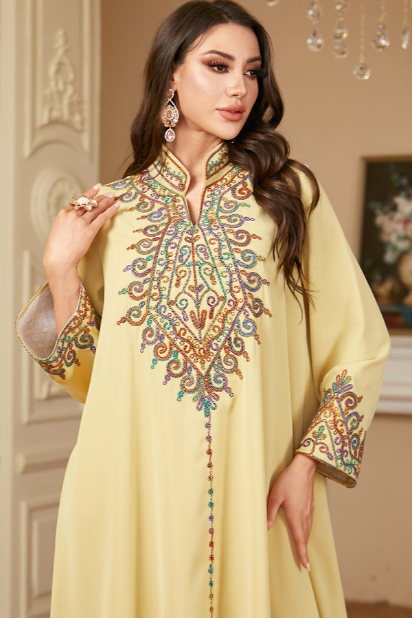 Embroidered V-Neck Abaya Dress