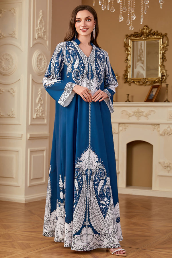 Beaded Printed Abaya Dress