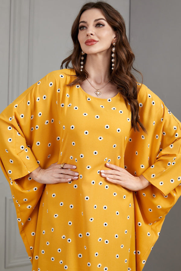 Yellow Printed Batwing Dress
