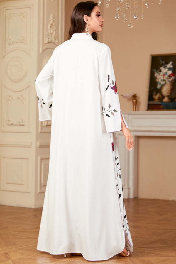 White Printed Abaya Dress