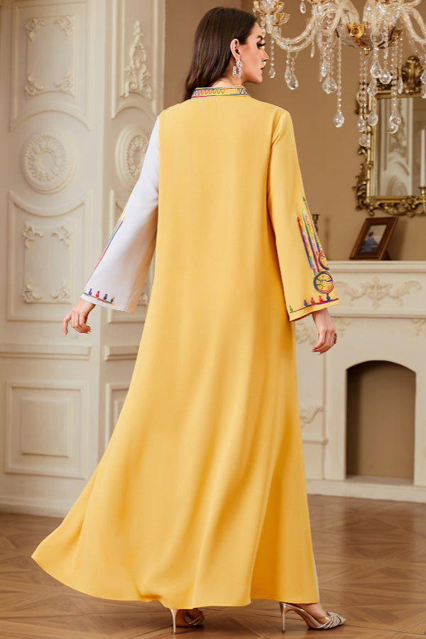 Colorblock Embroidered Abaya Dress