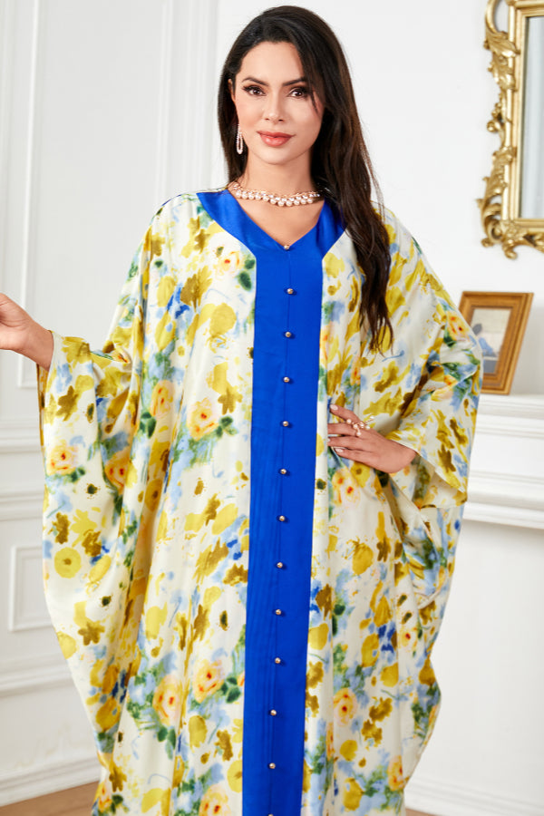 Satin Printed Abaya Dress