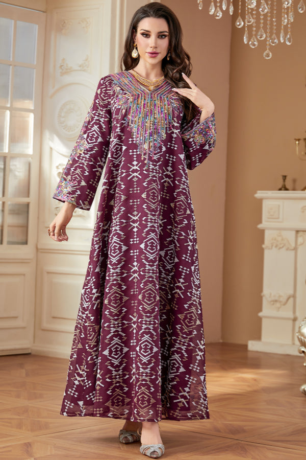 Cord Embroidered Abaya Dress