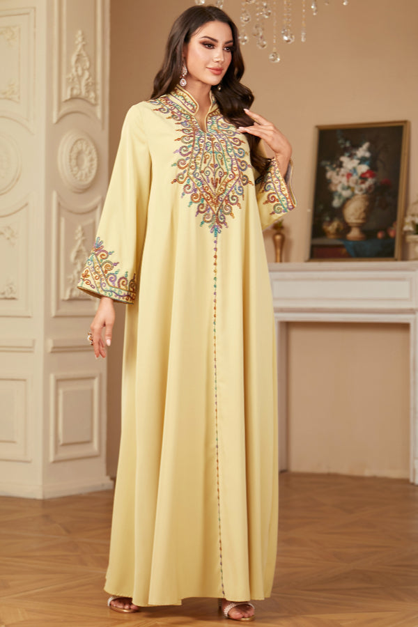 Embroidered V-Neck Abaya Dress