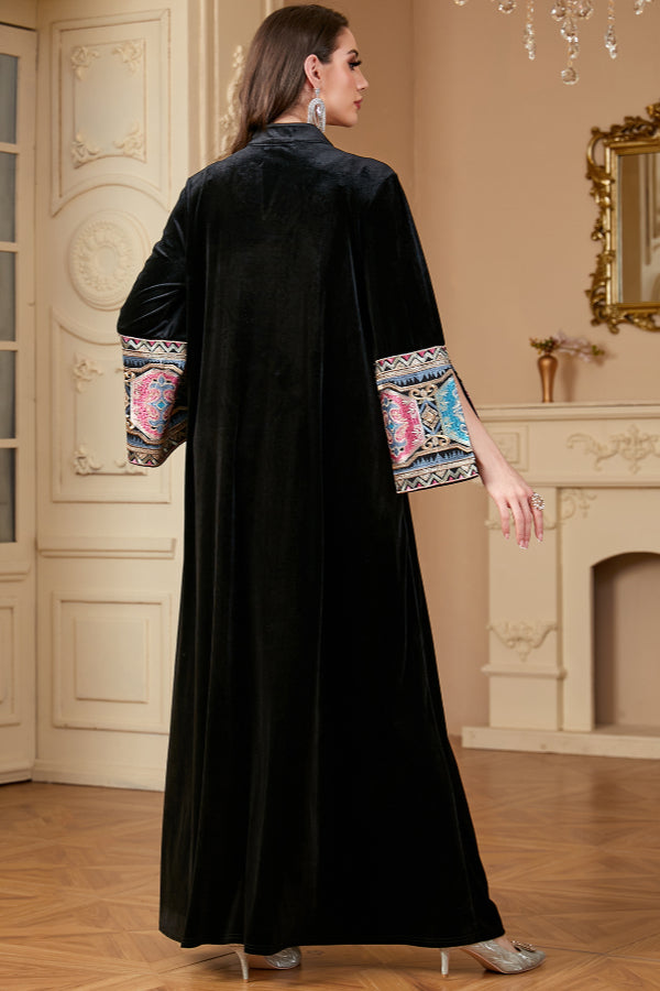 Velvet Embroidered Slit Dress