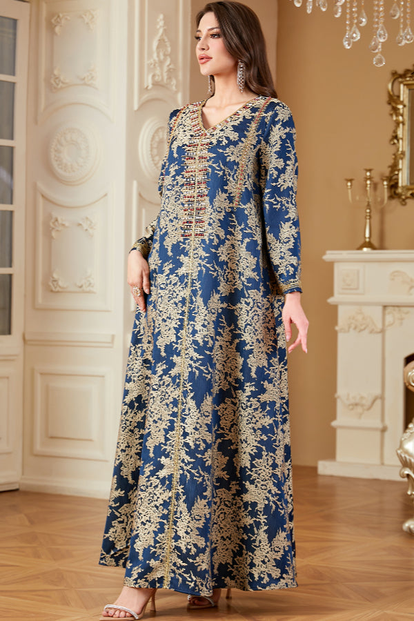 Beaded Jacquard Abaya Dress