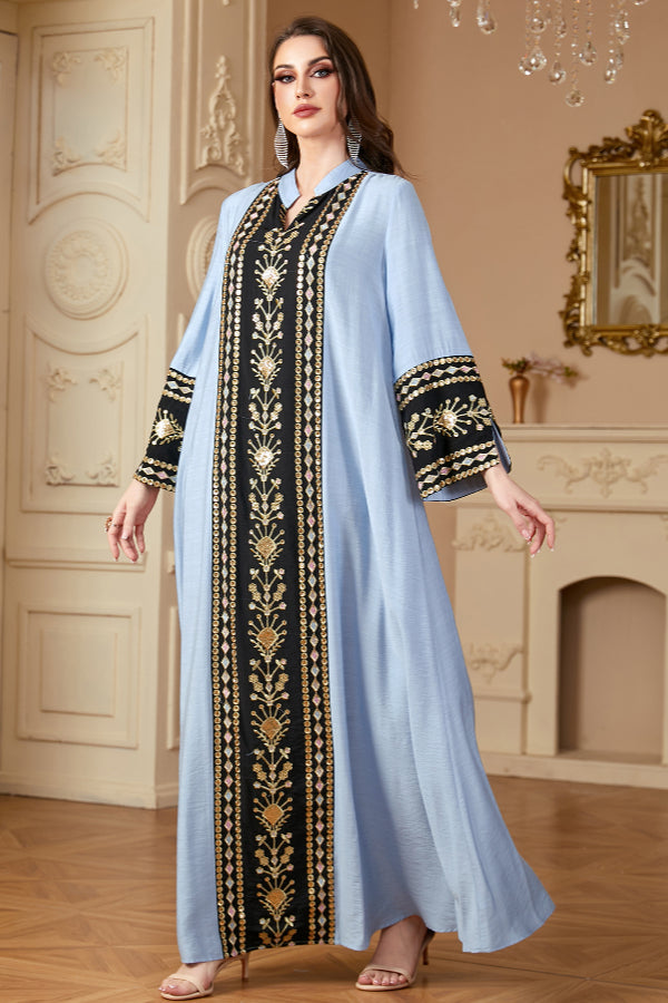 Embroidered Patchwork Abaya Dress