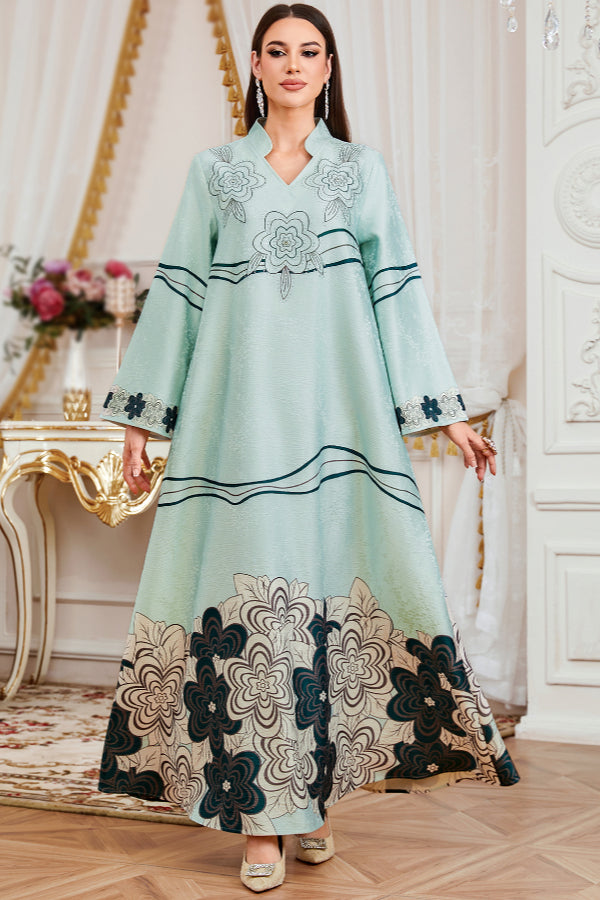 Rhinestone Print Abaya Dress