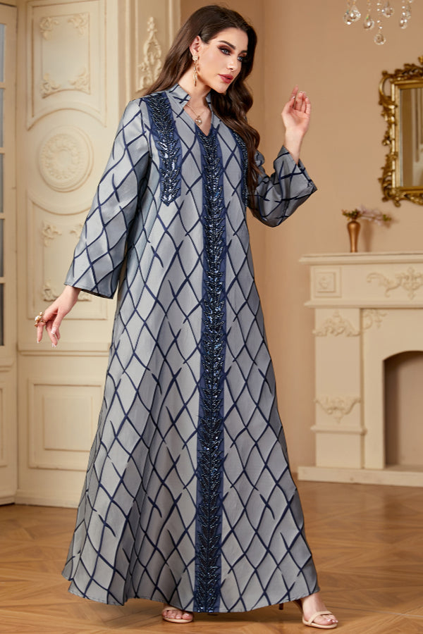 Jacquard V-Neck Abaya Dress