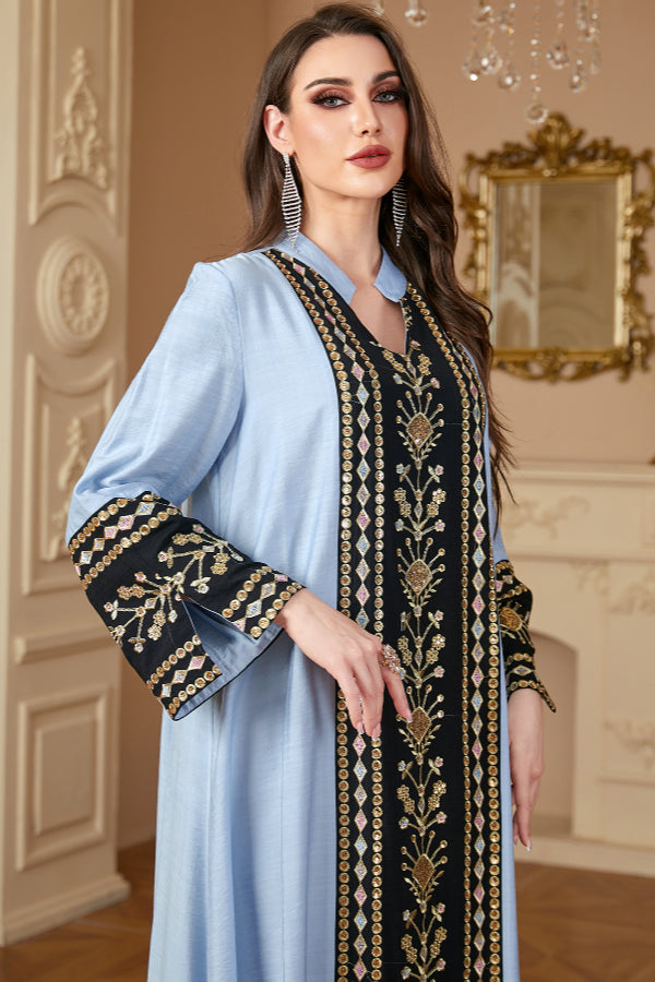 Embroidered Patchwork Abaya Dress