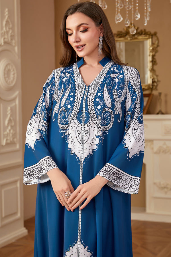 Beaded Printed Abaya Dress