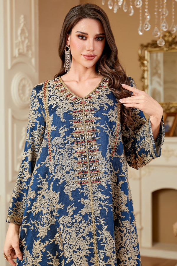 Beaded Jacquard Abaya Dress