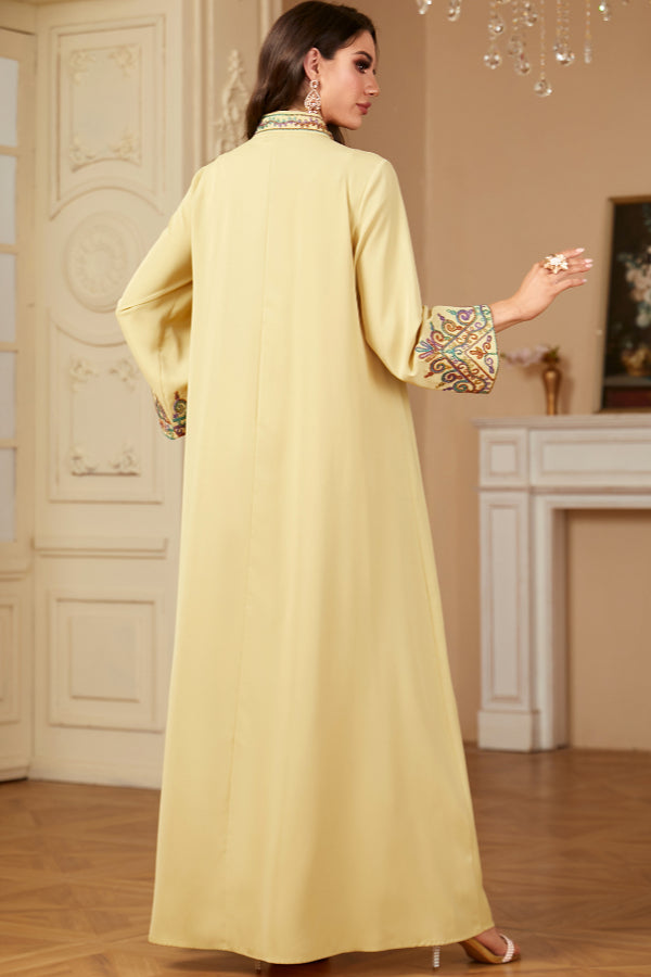Embroidered V-Neck Abaya Dress