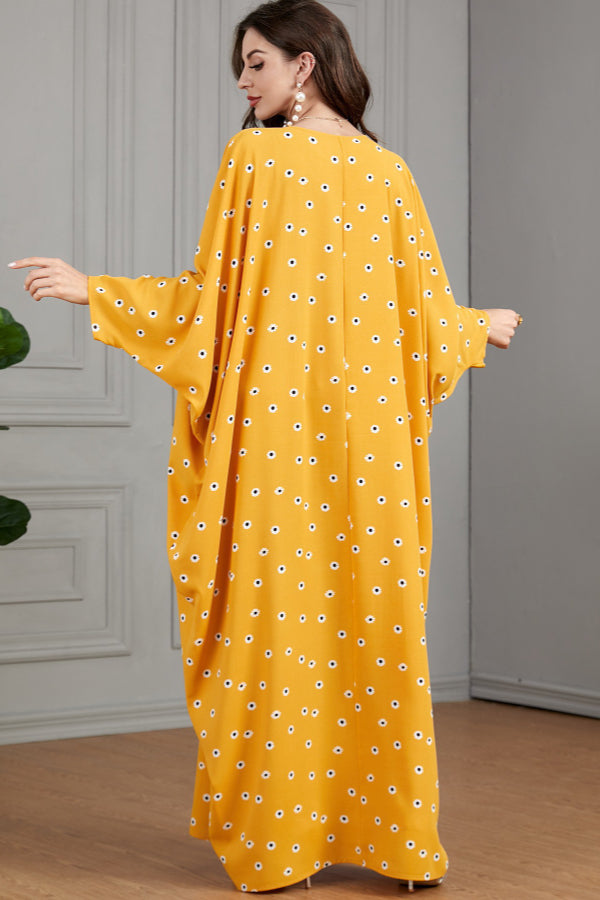 Yellow Printed Batwing Dress