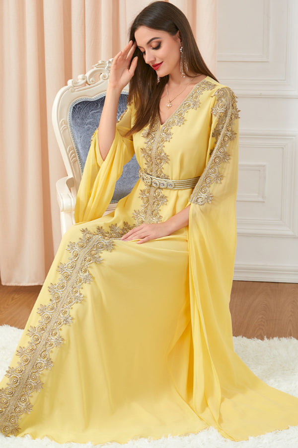 Patchwork Extra-Long Sleeve Gown