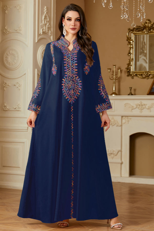 Embroidered Long Sleeve Abaya Dress