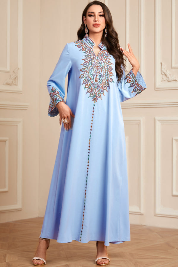 Embroidered V-Neck Abaya Dress