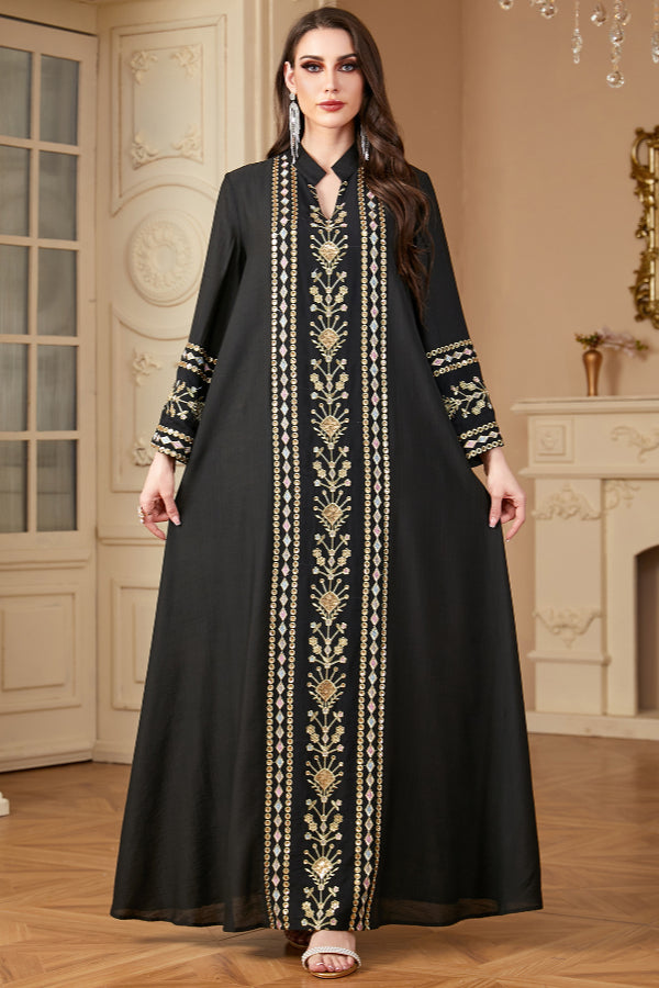 Embroidered Patchwork Abaya Dress