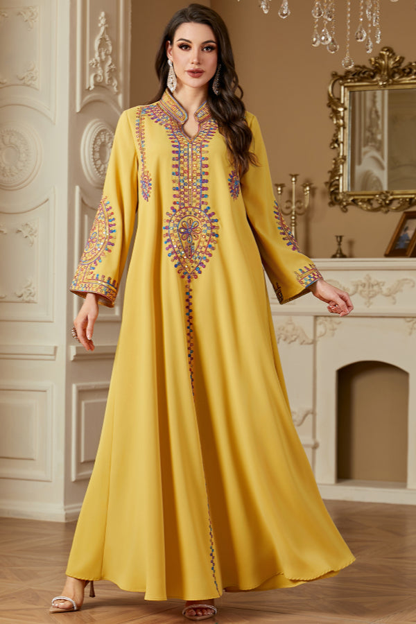 Embroidered Long Sleeve Abaya Dress
