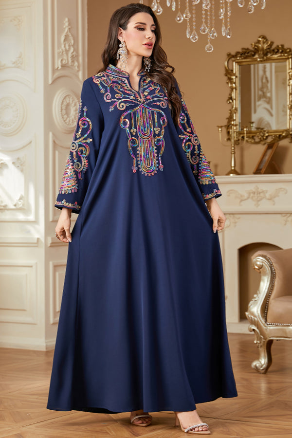 Cord Embroidered Abaya Dress