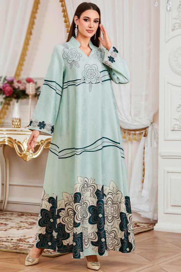 Rhinestone Print Abaya Dress