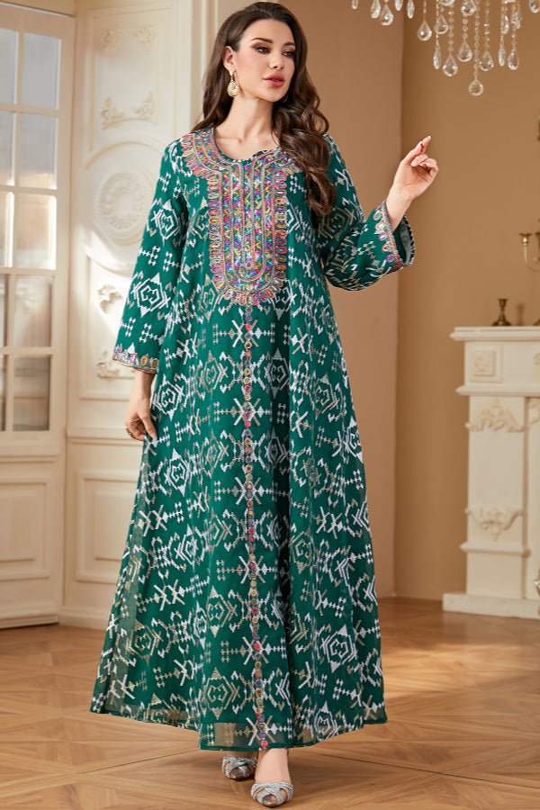 Embroidered Maxi Abaya Dress