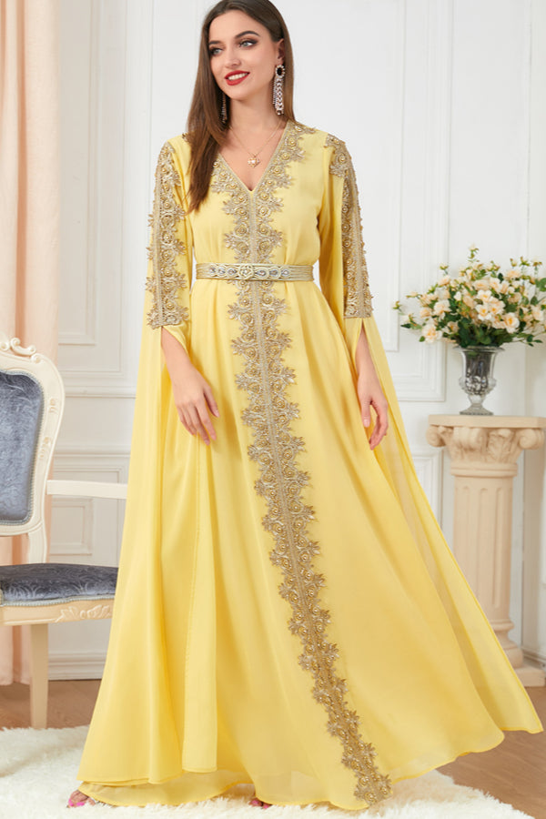 Patchwork Extra-Long Sleeve Gown