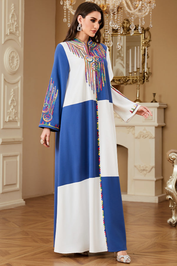 Colorblock Embroidered Abaya Dress