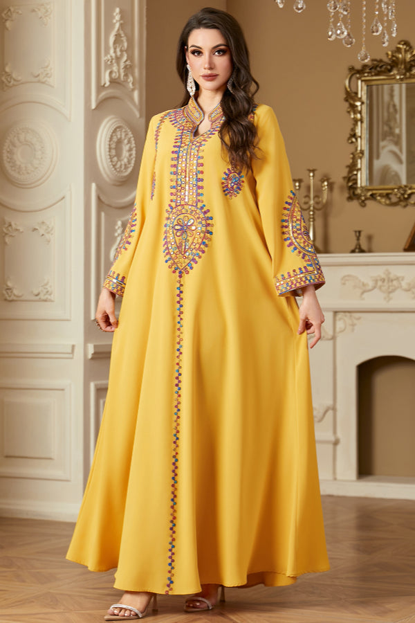 Embroidered Long Sleeve Abaya Dress