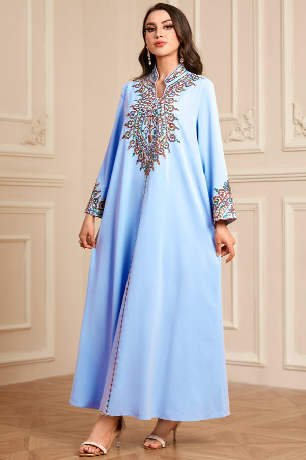 Embroidered V-Neck Abaya Dress