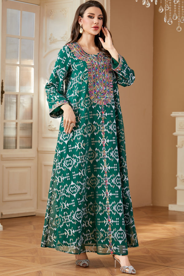 Embroidered Maxi Abaya Dress