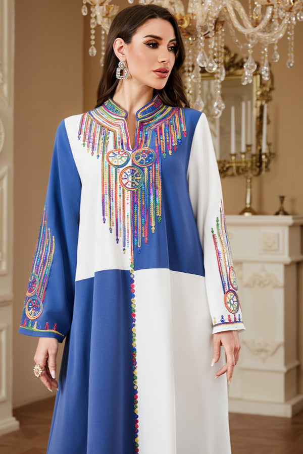 Colorblock Embroidered Abaya Dress