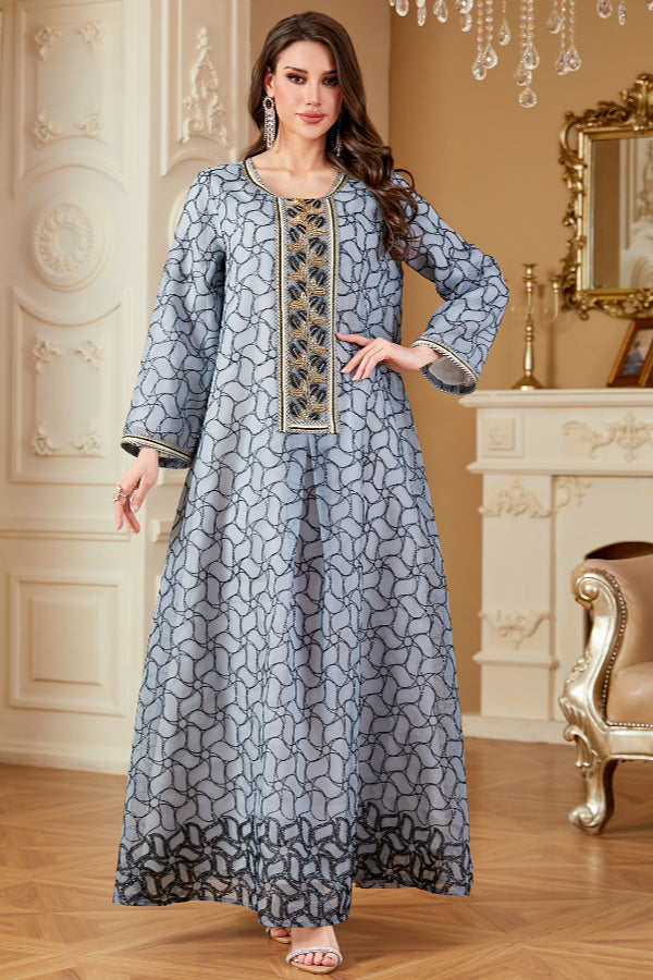 Lace Trim Abaya Dress