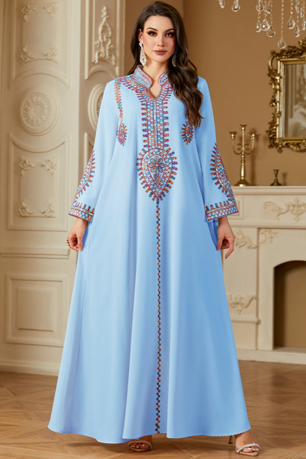 Embroidered Long Sleeve Abaya Dress