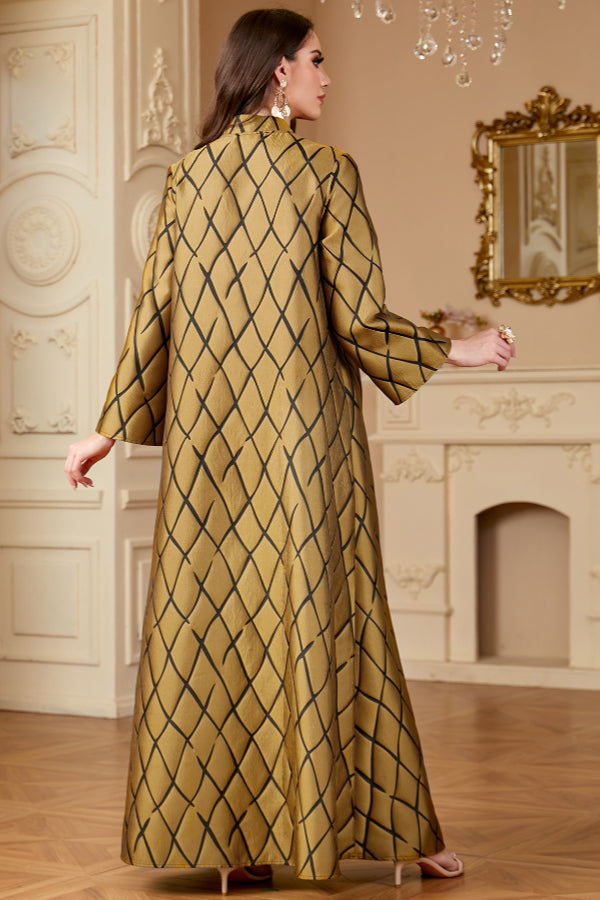 Jacquard V-Neck Abaya Dress