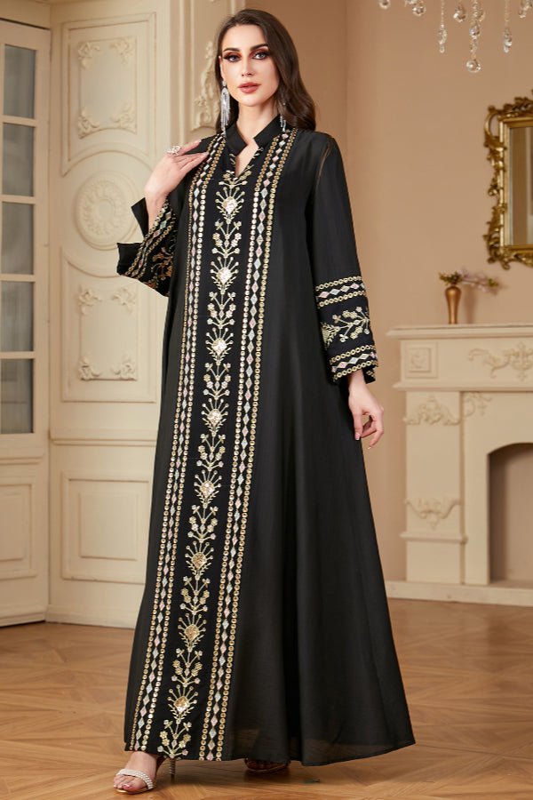 Embroidered Patchwork Abaya Dress