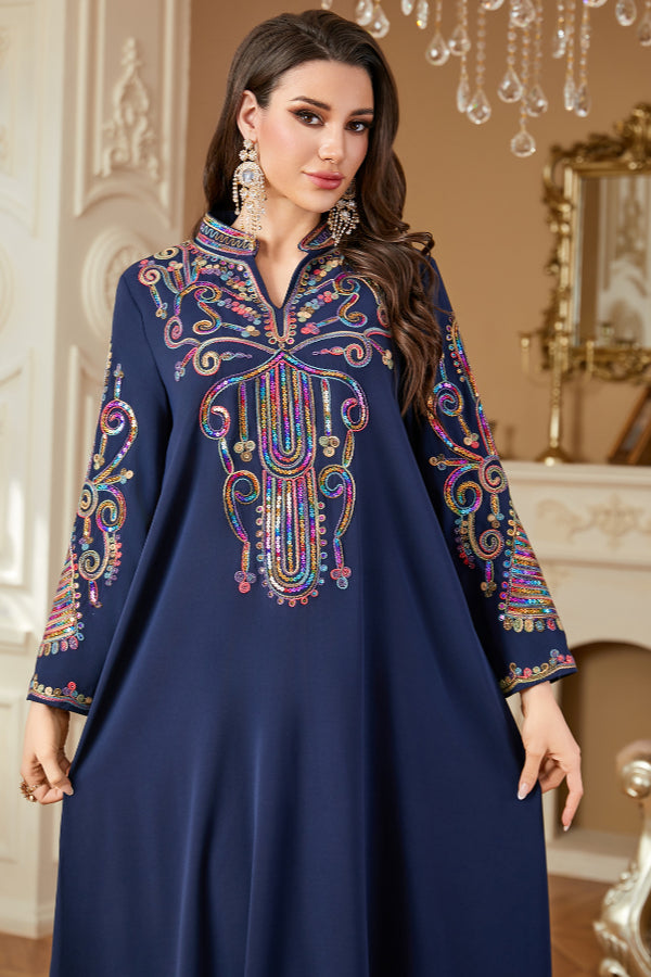 Cord Embroidered Abaya Dress