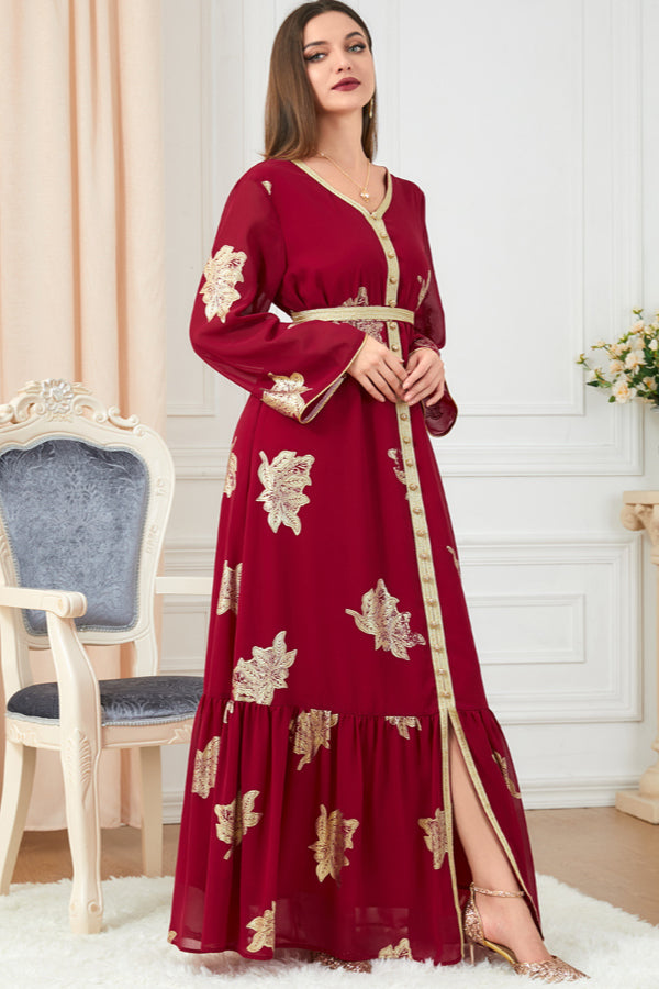 Foil Print Abaya Dress