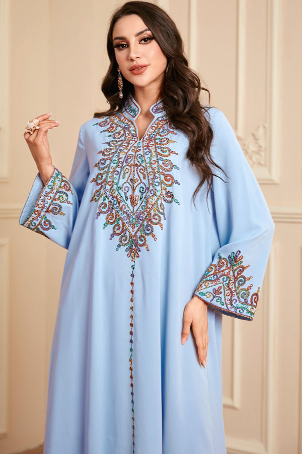 Embroidered V-Neck Abaya Dress