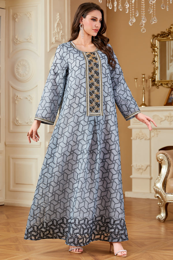 Lace Trim Abaya Dress