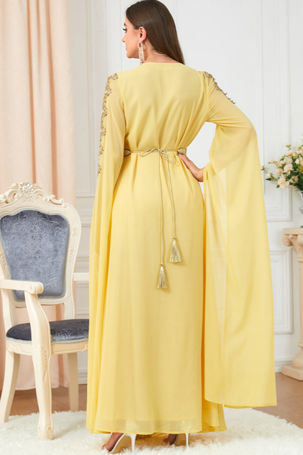Patchwork Extra-Long Sleeve Gown