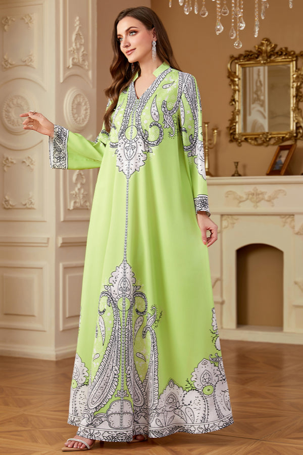 Beaded Printed Abaya Dress