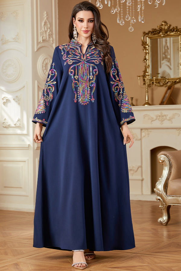 Cord Embroidered Abaya Dress