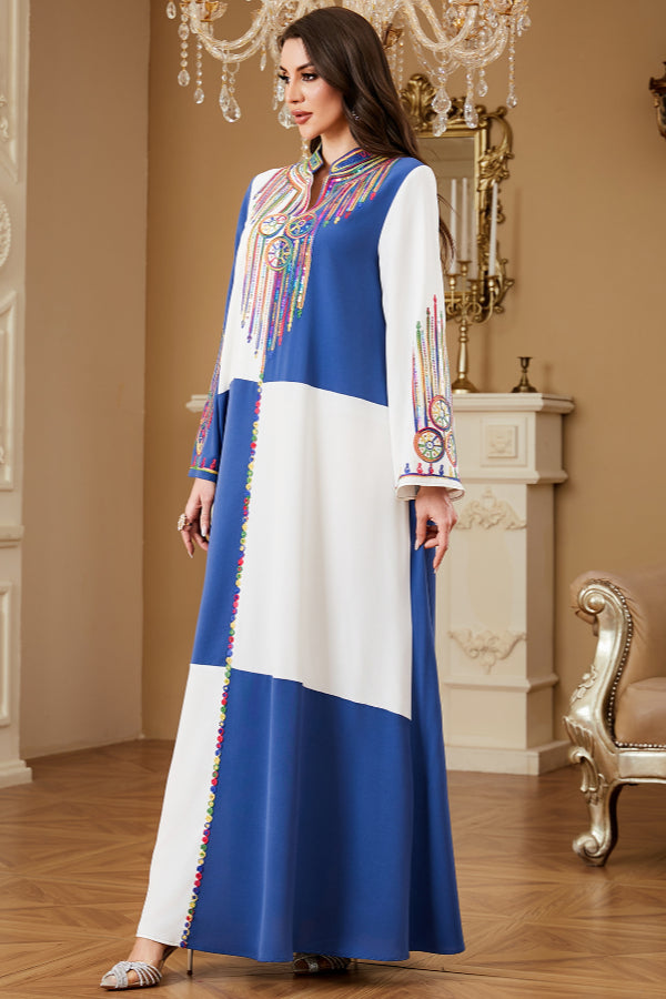 Colorblock Embroidered Abaya Dress